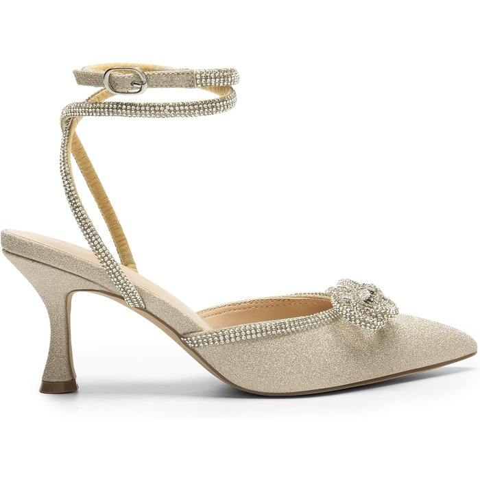 Жіночі туфлі з низьким каблуком Kitten Heels DREAM PAIRS з декором у вигляді банта зі стразами, золотисті, розмір 40 EU