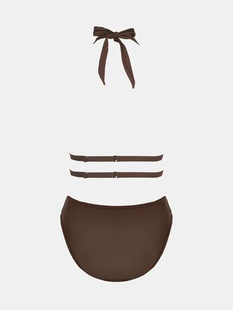 CUPSHE купальник з глибоким вирізом, на зав'язках, з сіткою, відкритий на спині, однотонний (колір: коричневий)