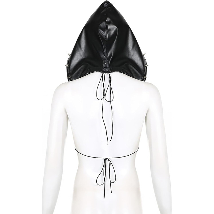 Топ FlyCC Rave з PU шкіри для жінок, вечірка, танець, бралетт, ремінці, кроп-топ, бюстгальтер, костюм для музичного фестивалю, чорний A (L, Чорний (B))