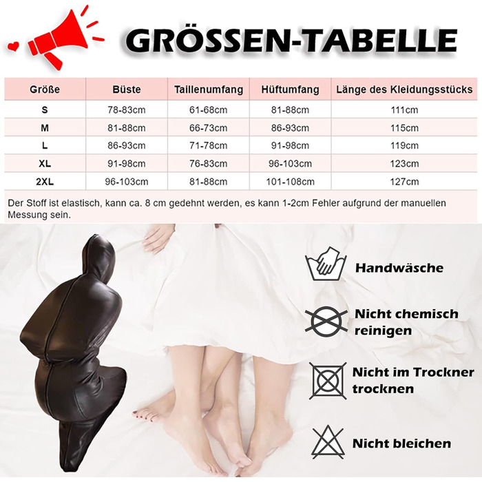 Комбінезон-сліп з штучної шкіри Ohyesbae Bondagesack 2XL, з фіксацією рук та колін, на блискавці, для жінок та чоловіків