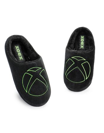 Чоловічі капці Xbox Slip-On з ігровим логотипом, чорний велюр з хутряною підкладкою та гумовою підошвою, розмір 43/44.5 EU