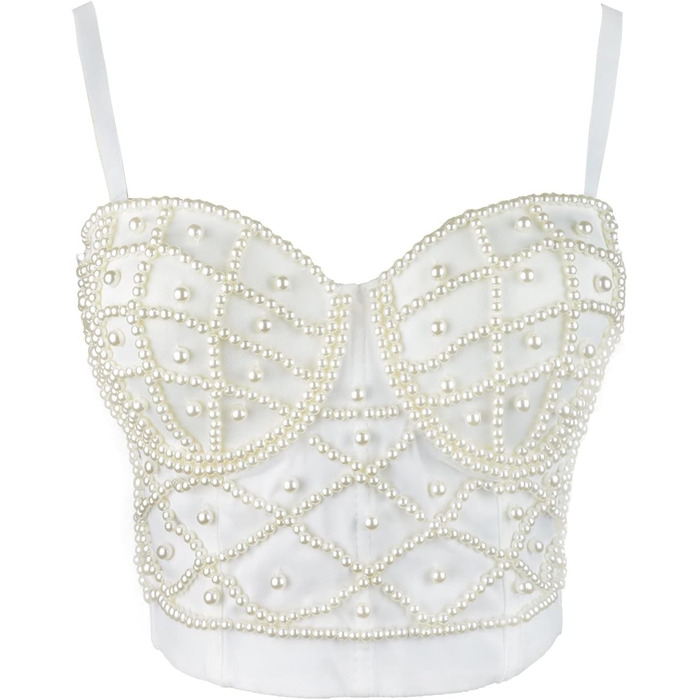 Ефектний корсет-топ Ellacci з перлами для вечірок та клубів, білий