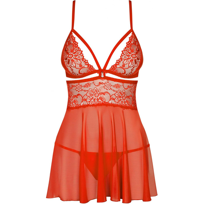 Сексуальна жіноча нічна сукня-комбінезон Selente Love & Fun, комплект з мереживом, тангі та маскою для очей, червоний, L-XL, Made in EU