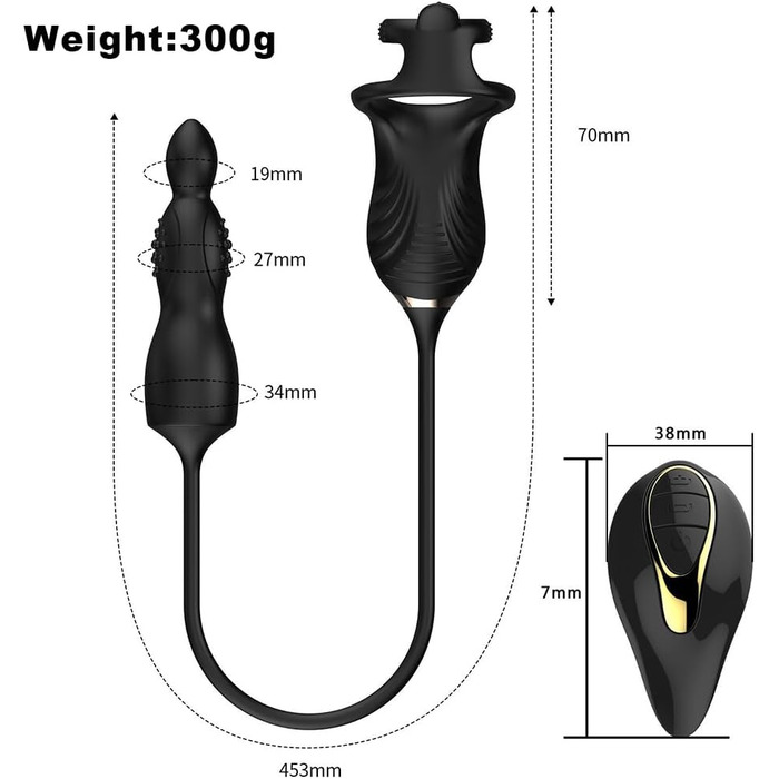 Масажер простати для чоловіків NAIXBTY з 10 режимами вібрації, кільцем для ануса та пультом дистанційного керування