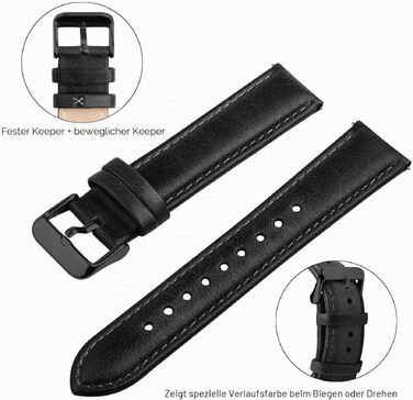 Шкіряний ремінець для годинника Fullmosa 22 мм для Samsung Galaxy Watch 46мм, Galaxy Watch 3 45мм, Gear S3 Frontier/Classic, чорний колір з чорною застібкою