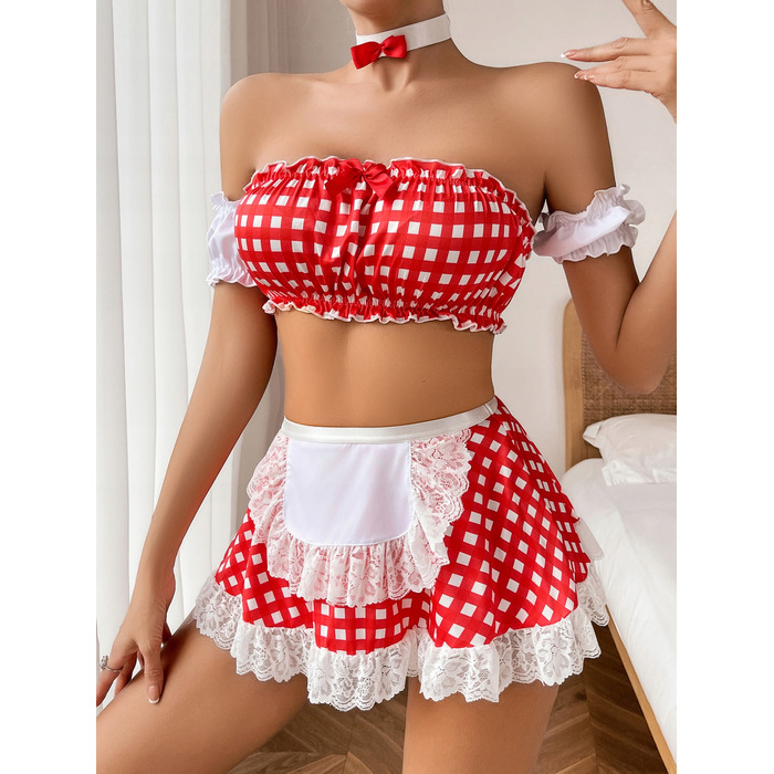 Еротичний костюм покоївниці Maid Dress, червоний, р. S