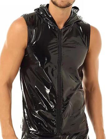 Чоловіча сорочка з лакованої шкіри Wetlook, сексуальна модель, для вечірок (L, Чорний)