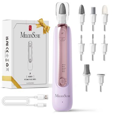 Професійний набір для педикюру MelodySusie PC760G: електричний апарат для манікюру та педикюру 8 в 1, бездротовий нігтевий фрезер з LED-підсвіткою та 5 швидкостями (Фіолетовий)