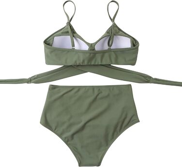 Бікіні JFAN з рюшами, пов'язка на спині, висока талія, топ з пуш-ап, комплект 2 шт. (Армійний зелений, XL)