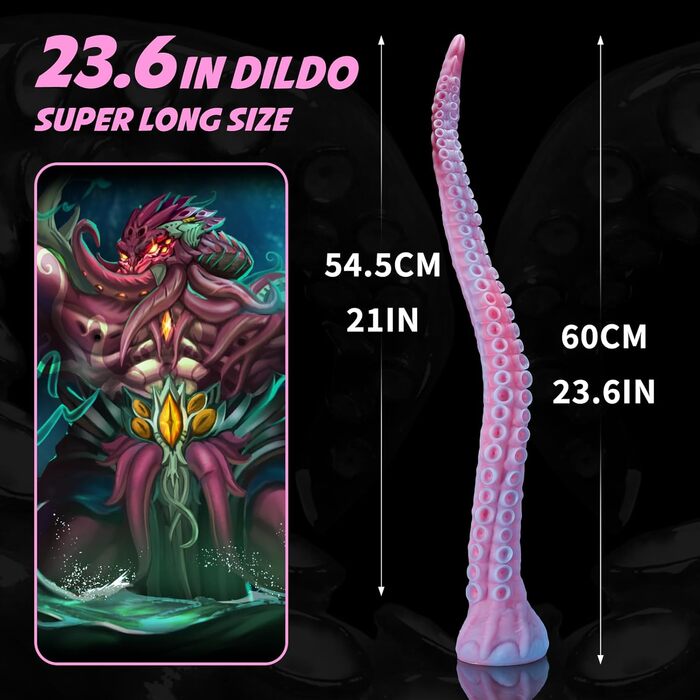 Силіконовий дилдо-октопус Alla Platinum 65см з підсвічуванням (рожевий) з присосками для жінок та чоловіків, іграшка для анального сексу, Cthulhu