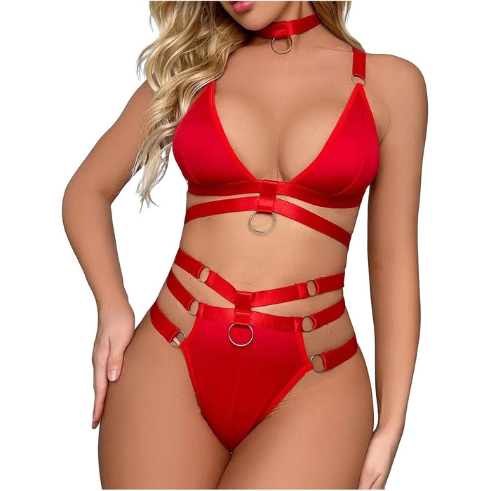 Жіночий комплект спідньої білизни SRZYJ: мереживний боді з глибоким V-подібним вирізом. Сексуальна піжама, еротична білизна, комплект нижньої білизни для дорослих. Колір: червоний, розмір: M