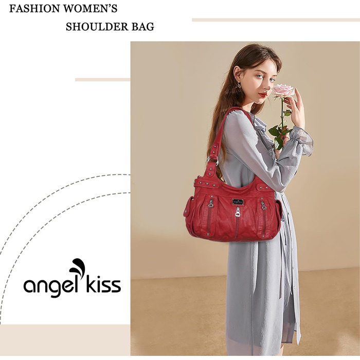Жіноча сумка-шопер Angelkiss через плече з екошкіри, велика сумка-хобо та крос-боді (Червона)