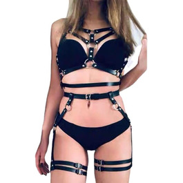 Жіночий комплект для БДСМ: шкіряне гірсько-рятувальне спорядження, пов'язки для грудей та стегон, для пар