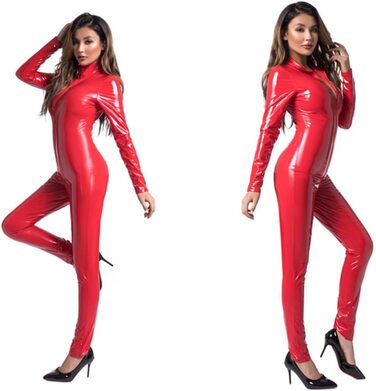 Комбінезон з латексу OuLen для жінок, PVC, еластичний, на блискавці, червоний, 3XL