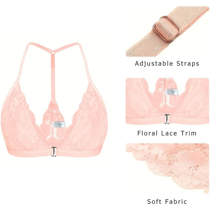 SHEKINI: Безкарсетний бюстгальтер для жінок з застібкою спереду, бралетт, мереживний, трикутник, з підкладкою, сексуальний топ-кроп, білий (рожевий, S)