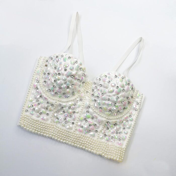 Жіночий бюстгальтер Push Up з корсетом, готичний стиль, стрази, діаманти, Cubwear, для вечірок, з регульованим ремінцем (L, білий)