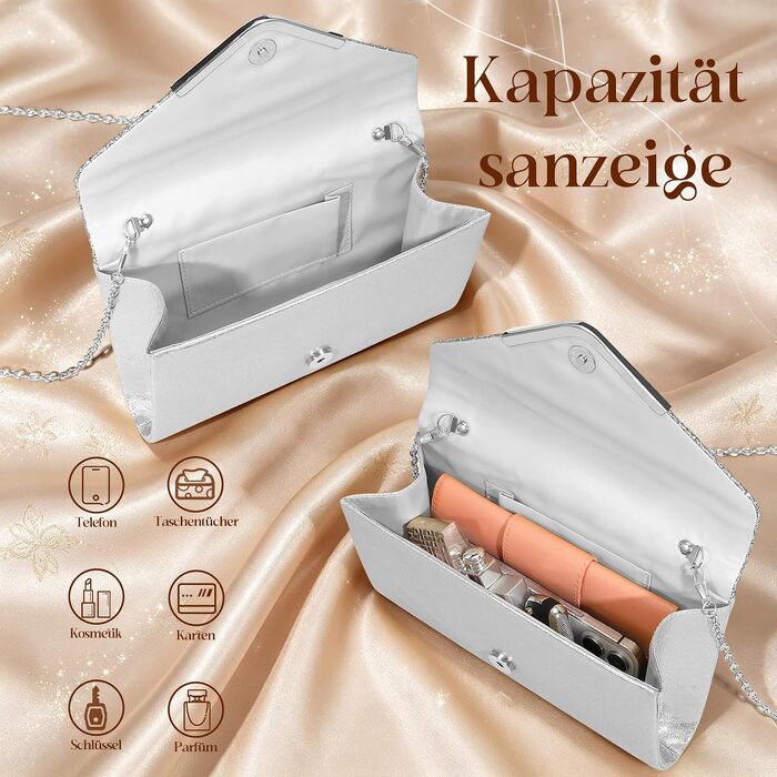 Жіночий вечірній клатч-сумка через плече для весіль та урочистих подій, сріблястий