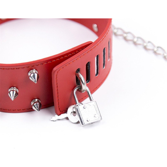 Нашийник для дорослих з ланцюгом: шкіряний комплект для БДСМ-ігор та косплею (червоний)