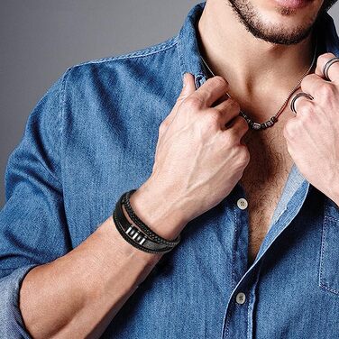 Шкіряний плетений браслет для чоловіків Gkmamrg — широкий чорний браслет-обмотка з натуральної шкіри та магнітною застібкою, стильний подарунок для чоловіка