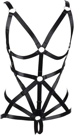 Комплект жіночий: бюстгальтер, пояс на тіло, стрінги. Чорний, готичний стиль, для танців та Хелловіну