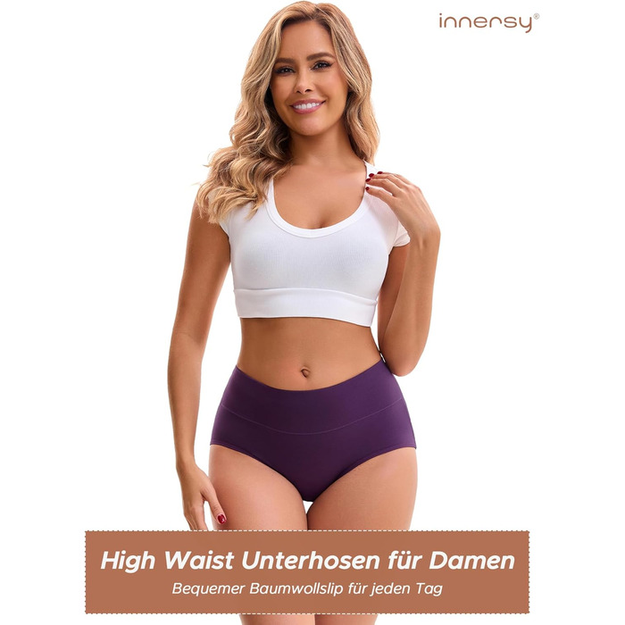 Труси жіночі INNERSY бавовна стрейч, висока талія, м'які, 5 шт. (XXL, 3 кольори: фіолетовий, темно-синій, рожевий)