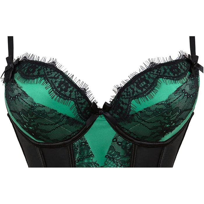 Корсет-топ бюстгальтер: сексуальна спідня білизна з мереживом та сіткою, Push Up, для корекції талії, готичний стиль, колір зелений, розмір L