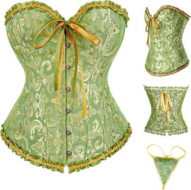 Корсет-топ для повних грудей, корсет, готичний бюстгальтер, мереживне топ, бурлеск костюм, бодішейпер (зелений, L)