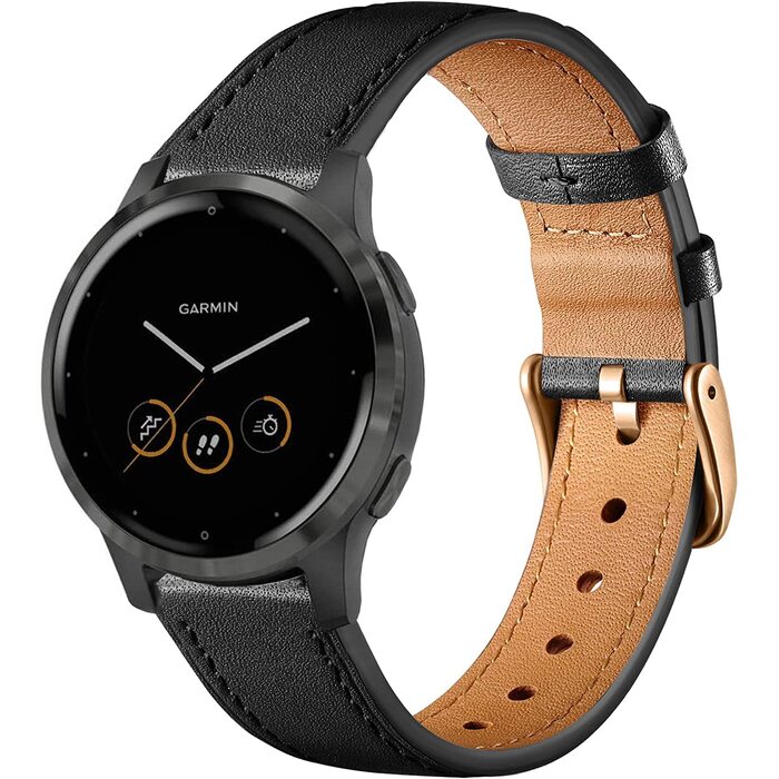 Шкіряний ремінець Issinlky 18мм для Garmin Vivoactive 4S, Venu 2S, 3S, Vivomove 3S та годинників Fossil Gen 6/5E/4/3, чорний
