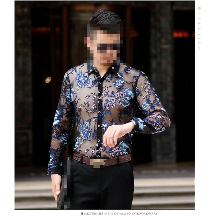 Чоловіча сорочка Deepsko з мереживом та квітковим візерунком, прозора сітка, жовта, розмір EU S-M