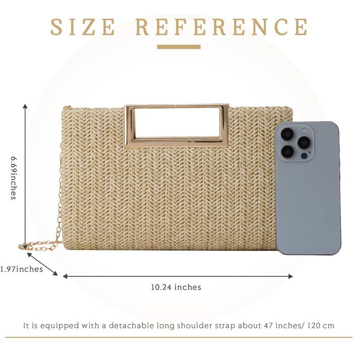 Жіночий соломий clutch-клатч EVEOUT: плетена літня сумка через плече для вечірок, весіль та відпустки (натуральний колір)