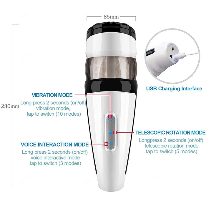 Електричний мастурбатор для чоловіків з 5 телескопічними функціями та 10 режимами вібрації. Автоматичний мастурбатор для чоловіків - секс-іграшка