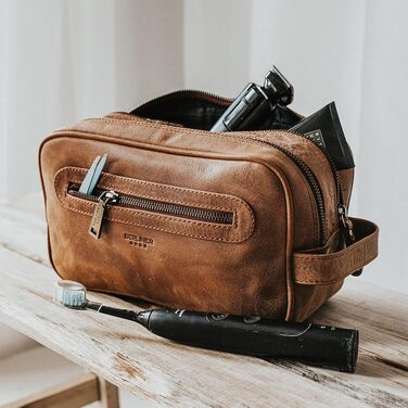 Шкіряна косметичка для подорожей Berliner Bags Vintage Kulturbeutel Max, велика сумка для гігієни з 2 відділеннями, унісекс, колір коричневий камель