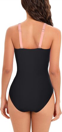 Спортивний купальник для жінок, суцільний, з Push-Up, для корекції живота, рожево-чорний (44)