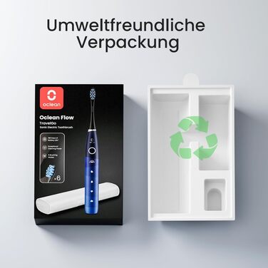 Електрична сонічна зубна щітка Oclean Flow Gift Set, біла (синій набір): 5 режимів, 180 днів автономної роботи, IPX7 водонепроникність, дорожній футляр та 6 змінних насадок