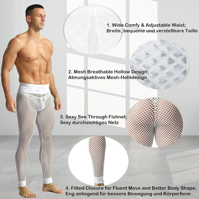 Чоловічі шорти YUFEIDA з сітчастого матеріалу, дихаючі, регульовані, спортивні лосини для чоловіків (Білий, M)