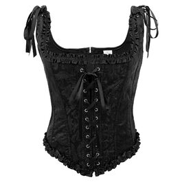 Корсетний топ LEACOOLKEY Renaissance з квітковим принтом, чорний, для костюмів на Хелловін