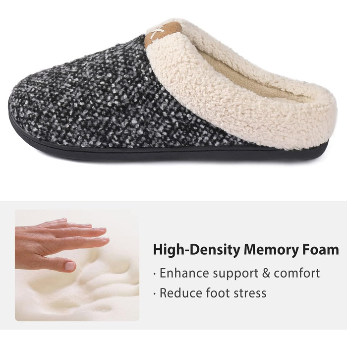 Чоловічі зимові капці ULTRAIDEAS з плюшевим підкладом та ефектом пам'яті Memory Foam, протиковзка гумова підошва, чорні, розмір 44/45 EU