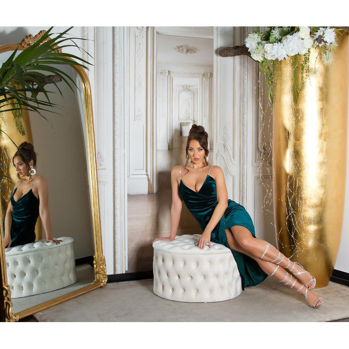 Koucla Елегантне міді-плаття з атласного оксамиту з блискучими бретелями (XL, Зелений)