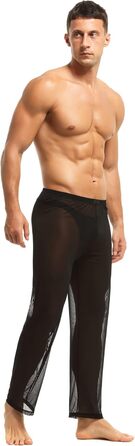 Чоловічі прозорі штани з сітки, нічна сорочка, спідня білизна, штани з нейлону, чоловічі мереживні штани, довгі прозорі штани, чоловічі штани з сітки, штани з тонкої сітки з тюлю, чорний