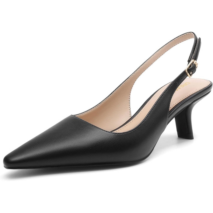 Жіночі туфлі-човники Dream Pairs на низьких підборах (kitten heels) з відкритою п'ятою, чорні, екошкіра, розмір 40 EU