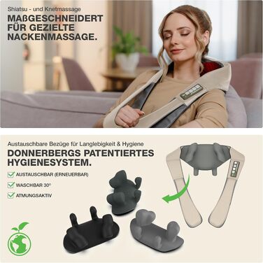 Бездротовий масажер для шиї та плечей DONNERBERG Proneck: Shiatsu та глибокий масаж, бежевий
