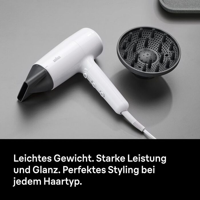 Фен для волосся Braun HD4.2 з дифузором та styling-насадкою, технологія Super IONTEC, 2100 Вт, 3 температури та 3 швидкості, чорно-сірий (BRHD226E)
