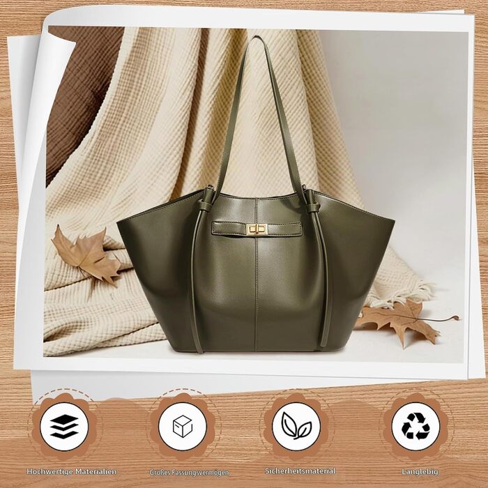 Жіноча сумка-шопер Tote Bag великого розміру, вінтажна сумка на плече з від’ємним ременем для роботи, покупок та подорожей (Зелена)