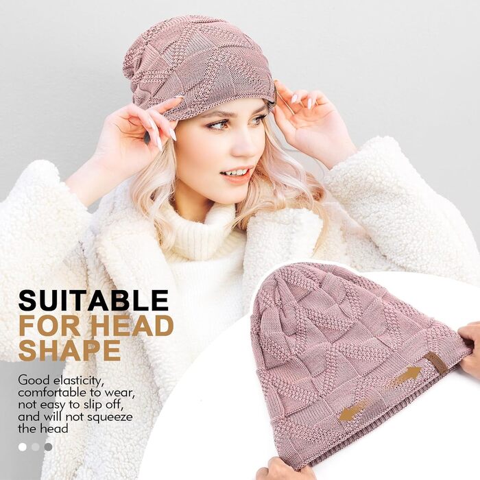 В'язана шапка-біні HAMUNI унісекс, дихаюча шапка Slouch Beanie для жінок та чоловіків (Чорний + Рожевий)