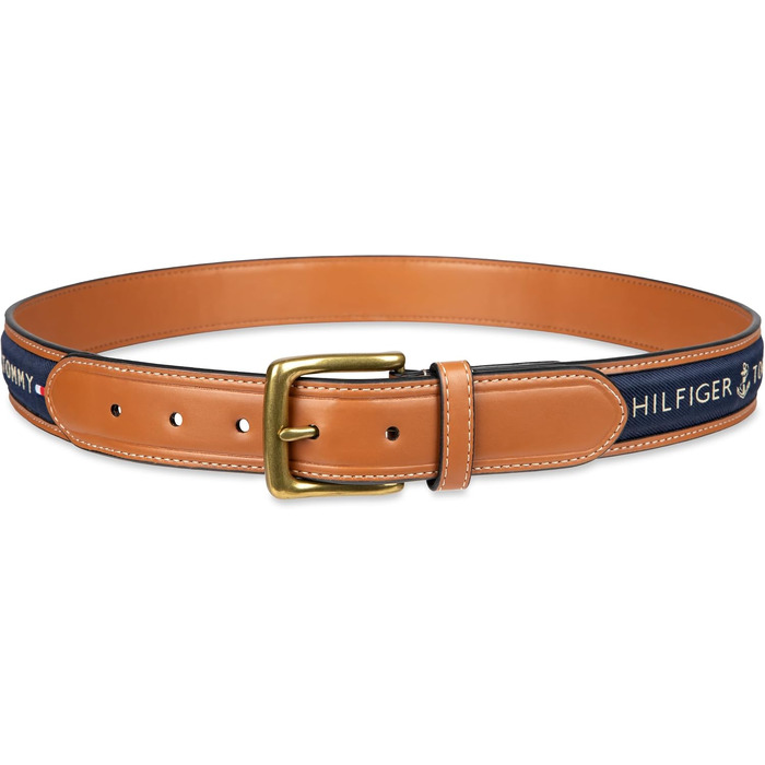 Чоловічий повсякденний ремінь Tommy Hilfiger з текстильною вставкою та класичною пряжкою, темно-синій (Navy), розмір 40