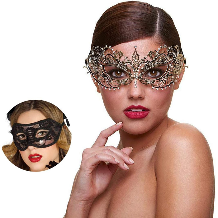 Маска для пар MYMENU Masquerade, металева, з стразами, венеціанська, для вечірок, весіль, балів (Schmetterling Gold)