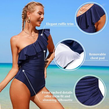 Купальник Xnova One Shoulder з ефектом схуднення живота, жіночий суцільний, блакитний, розмір XXL