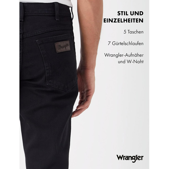 Чоловічі джинси Wrangler Texas Stretch W121XU13M завужені (Tapered), колір Black Overdye, розмір 44W/30L