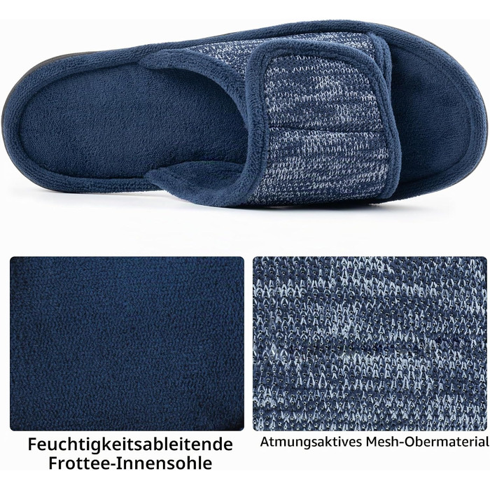 Чоловічі домашні капці-шльопанці RockDove з ефектом пам'яті (Memory Foam), регульовані, сині, розмір 44/45 EU