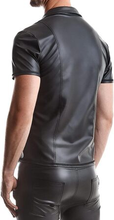 Чоловіча футболка поло з ефектом мокрого блиску, чорна, з коміром-стійкою та блискавкою, Slim-Fit, розмір S